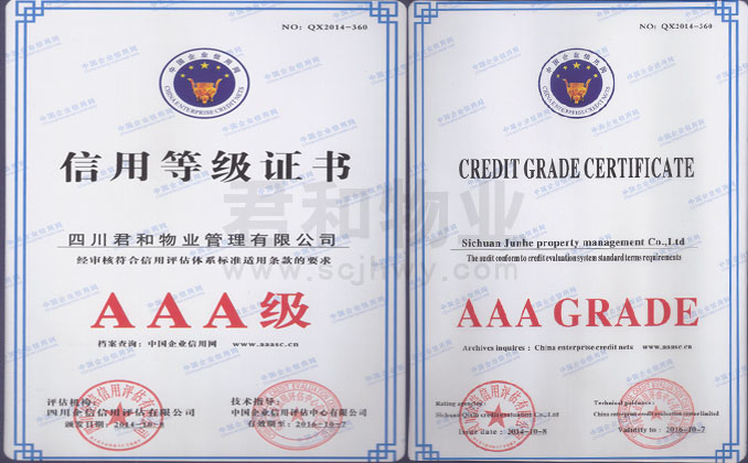 AAA级no166头号玩家信用证书